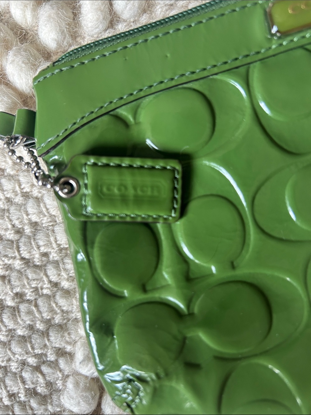 Coach Green Signature Patent Leather Wristlet - Picture 5 of 7